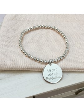 Bracelet boules argent + médaille personnalisée